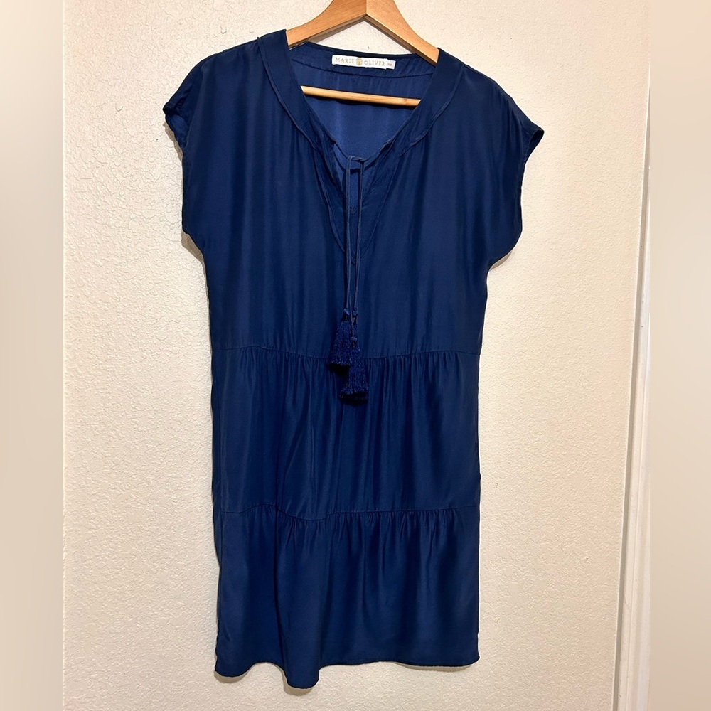 Marie Oliver Blue Tiered Tie Front Sheath Dress